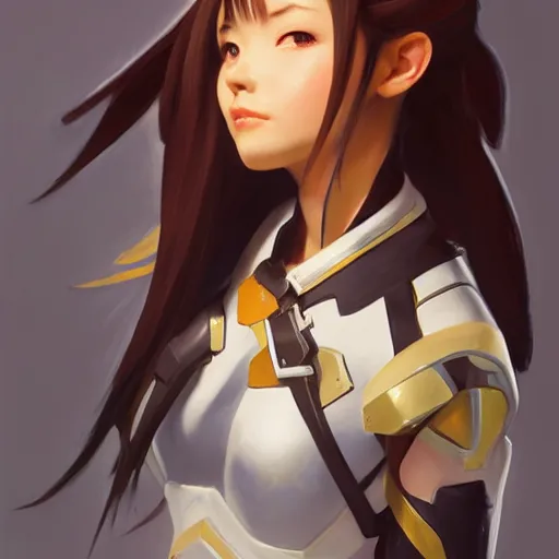 Image similar to greg manchess portrait painting of asuna yuuki as overwatch character, medium shot, asymmetrical, profile picture, organic painting, sunny day, matte painting, bold shapes, hard edges, street art, trending on artstation, by huang guangjian and gil elvgren and sachin teng