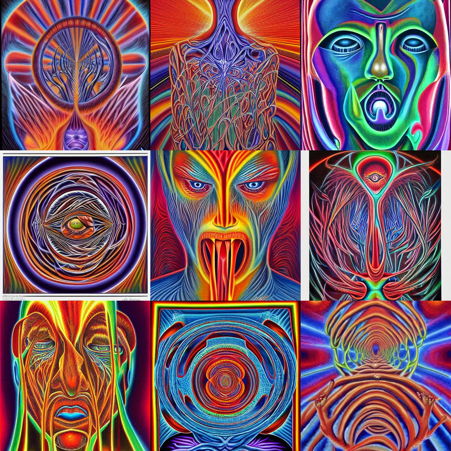 Prompt: an abstract painting of fear by Alex Grey