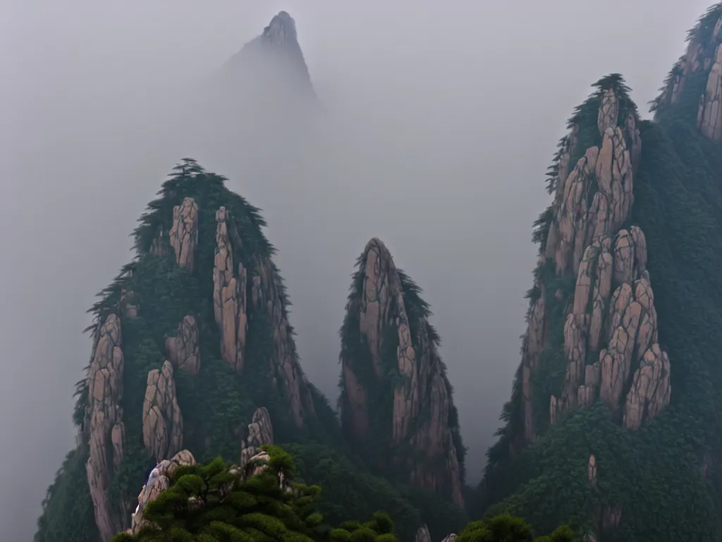 Image similar to chinese shanshui painting of huangshan on a foggy day by shenzhou 沈 周