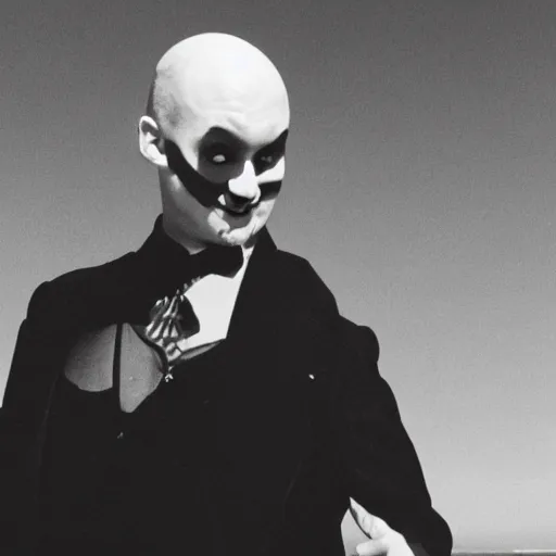 Image similar to b & w photo of fester addams at the beach