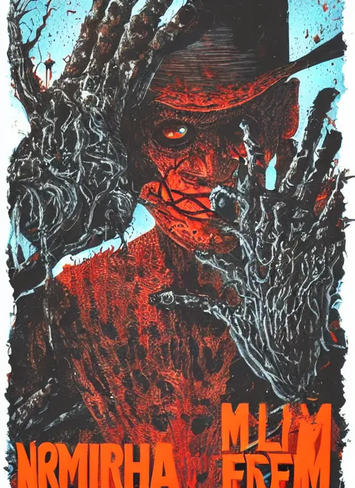 Image similar to a nightmare on elm street movie poster art by matthew joseph peak