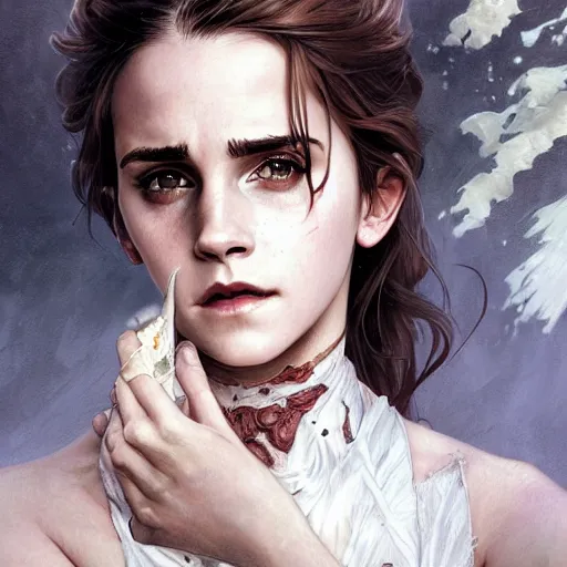 Image similar to ultra realistic illustration, emma watson as zombie anime, intricate, elegant, highly detailed, digital painting, artstation, concept art, smooth, sharp focus, illustration, art by artgerm and greg rutkowski and alphonse mucha