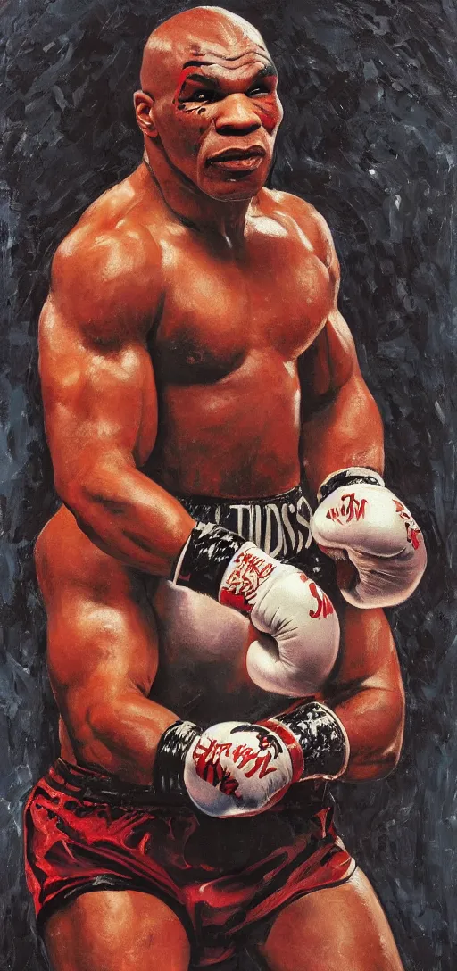 Image similar to macabre magic realism portrait of mike tyson painted by ivan albright