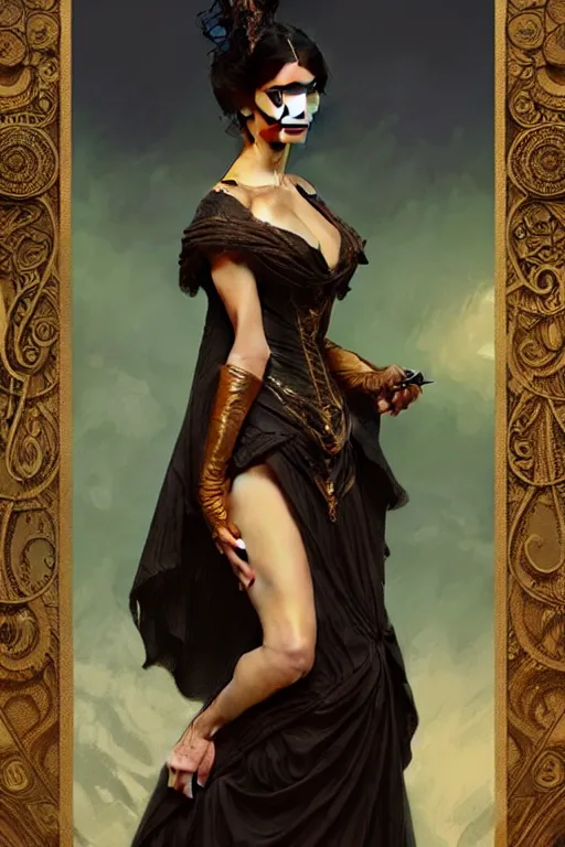 Image similar to Morena Baccarin dressed in Victorian fashion, D&D, fantasy, intricate, elegant, highly detailed, digital painting, artstation, concept art, matte, sharp focus, illustration, art by Artgerm and Greg Rutkowski and Alphonse Mucha