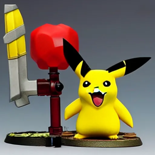 Prompt: pikachu as a warhammer tabletop figurine t