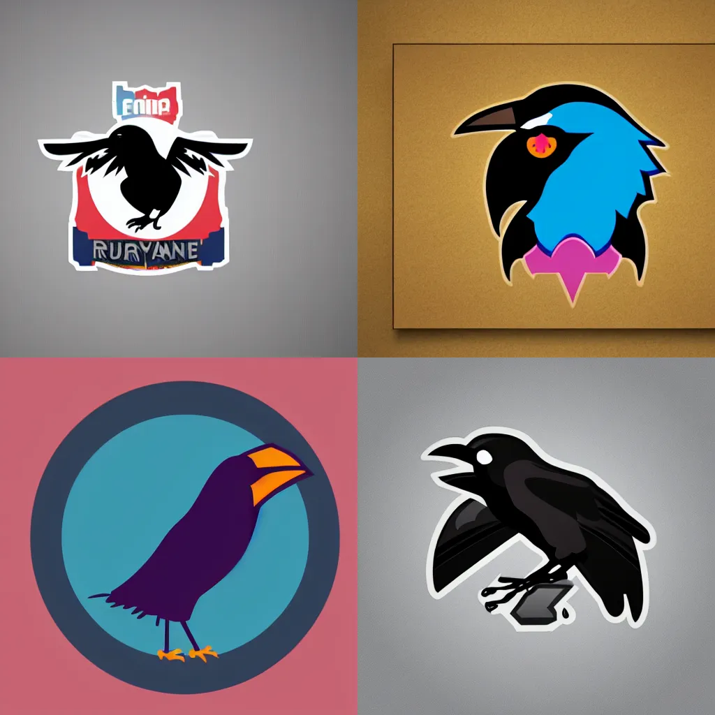 Prompt: Raven mascot, featured on dribbble, dribbble illustration, flat design, team mascot