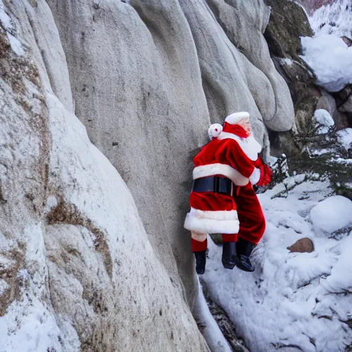 Prompt: santa claus pushing a midget down a cliff