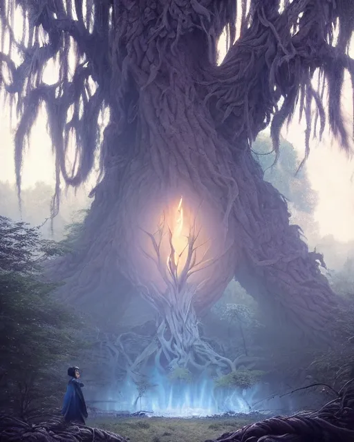 Image similar to highly detailed surreal vfx portrait of a cursed crown in a shadowy forest by a willow tree, stephen bliss, unreal engine, greg rutkowski, loish, rhads, beeple, makoto shinkai and lois van baarle, ilya kuvshinov, rossdraws, tom bagshaw, alphonse mucha, global illumination, detailed and intricate environment