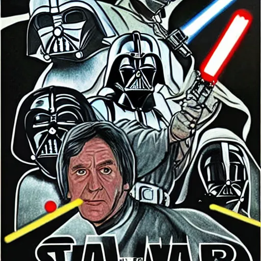 Image similar to Star Wars movie poster hand drawn by J.R.R. Tolkien