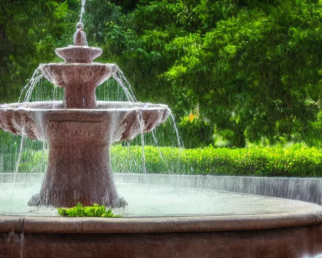 Image similar to a photorealistic photo of a fountain in a park