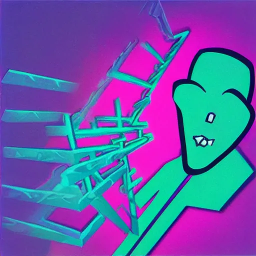 Prompt: best vaporwave album art of 2015, Aggro Crag, blacklight ghost puppet