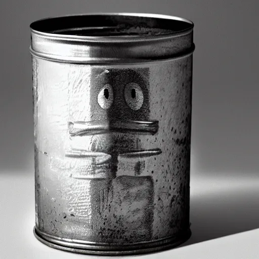 Prompt: a tin can with a face