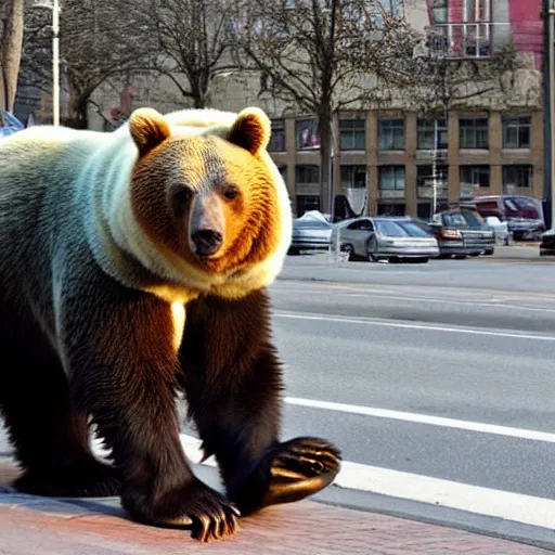 Prompt: a bear walking in the city. the bear is gigantic