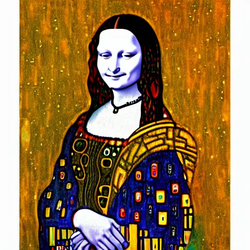 Prompt: monalisa in the style of gustav klimt!!!!!!!!!!