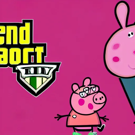 Image similar to illustration gta 5 artwork of peppa pig, in the style of gta 5 loading screen, by stephen bliss