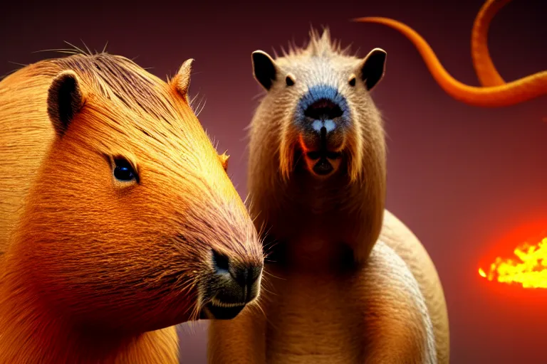 Image similar to two animals : a capybara and a dragon, many details, high quality, 8 k