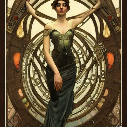 Image similar to a dieselpunk painting in the style of donato giancola, and in the style of charlie bowater, and in the style of alphonse mucha. symmetry, smooth, sharp focus, semi - realism, intricate detail.