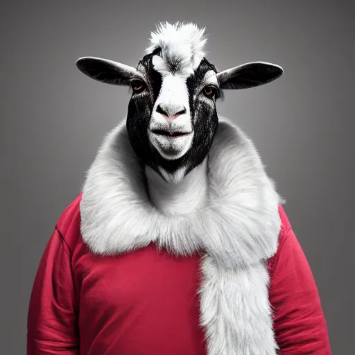 Image similar to andy milonakis as a goat, goat body, human head, anthropomorphic, 4 k, photorealistc, high details