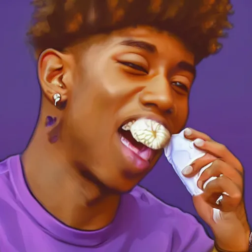 Image similar to rapper YoungBoy never broke again eating ice cream digital art 4K quality super realistic