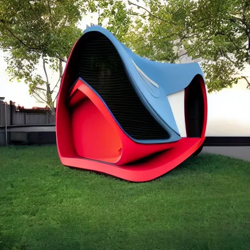 Image similar to childrens backyard playhouse designed by zaha hadid