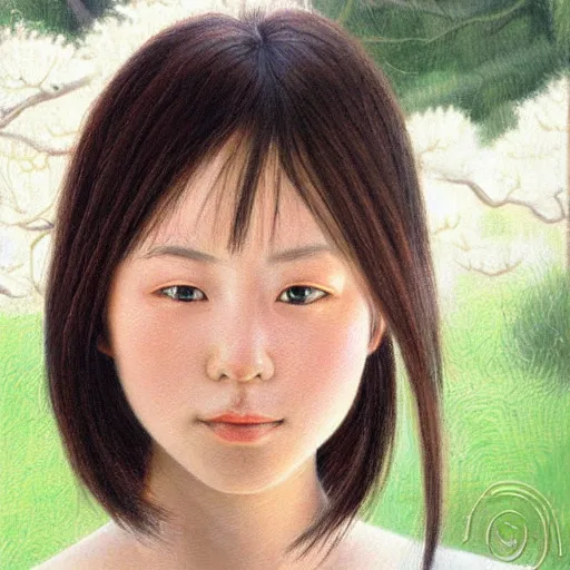 Image similar to detailed portrait of japanese girl, spring light, painting by alex horley