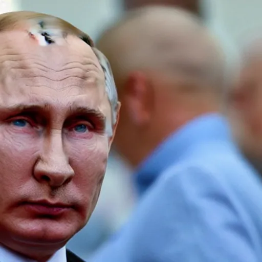 Image similar to Putin with a metal grid mounted on his head