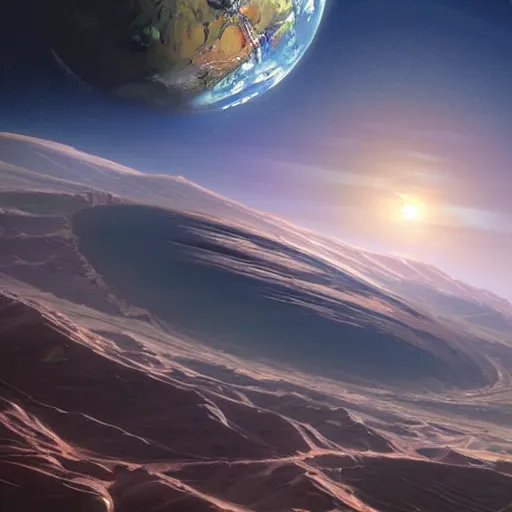 Image similar to a futuristic picture of terraformed mars in 2050