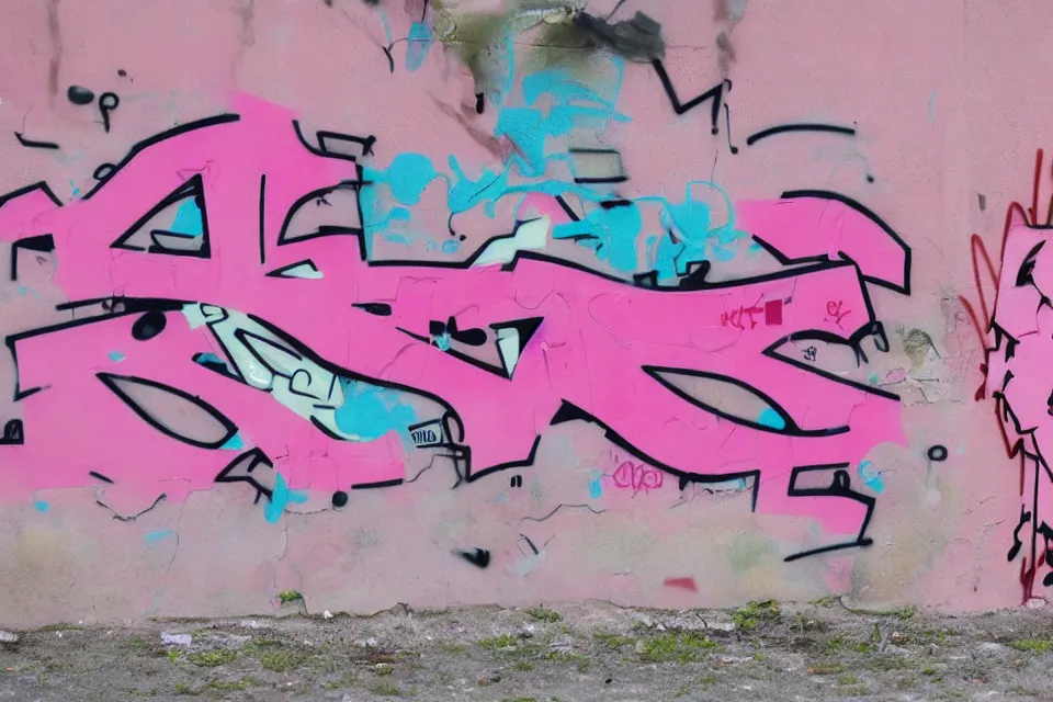 Prompt: graffiti tag of letter left on a pink gun