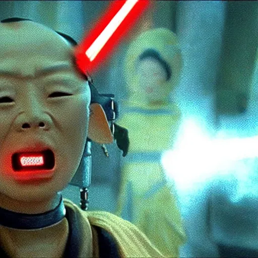 Prompt: screenshot from a chinese star wars movie made in 1 9 9 5