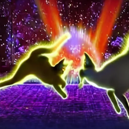 Prompt: screengrab from the video of two cats performing the Dragonball Fusion Dance