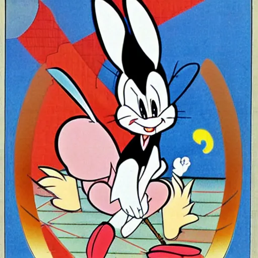 Image similar to bugs bunny, daffy, porky pig, ukiyo - e style,