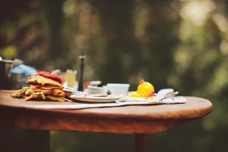 Prompt: painting of a pre - raphaelite spider - man eating fried eggs and bacon, 5 0 mm lens, f 1. 4, sharp focus, ethereal, emotionally evoking, head in focus, volumetric lighting, blur dreamy outdoor,