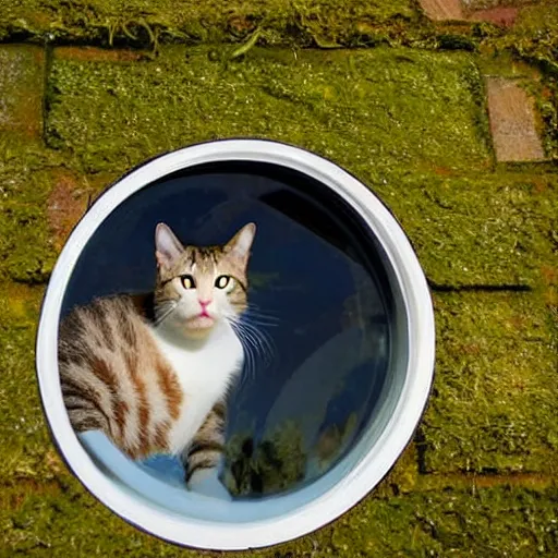 Image similar to a cat peaks out of a circular bubble window