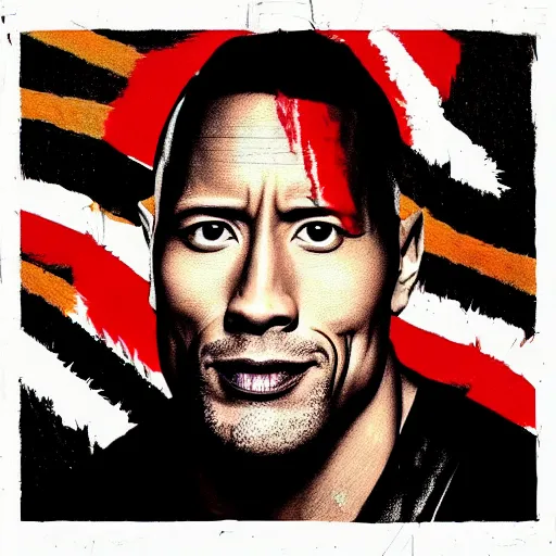 Image similar to dwayne johnson album cover basquiat style