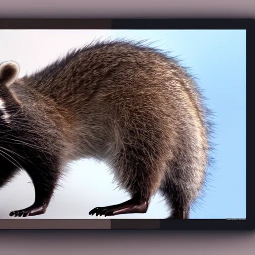 Image similar to youtube video of a raccoon watching a youtube video of a racoon watching a youtube video of a tanuki, in the style of hiroya oku and chris cunningham, inspired by ilya kushinov, photorealistic, epic, super technical, 3 d render, 8 k