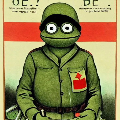 Image similar to pepe the frog in world war 1 propaganda poster