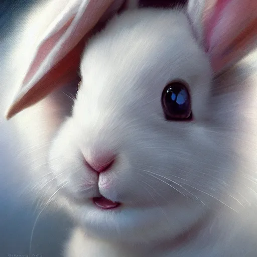 Image similar to cute white dwarf rabbit, 4 k oil on linen by wlop, artgerm, andrei riabovitchev, nuri iyem, james gurney, james jean, greg rutkowski, highly detailed, soft lighting 8 k resolution