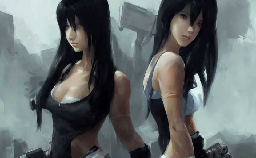 Image similar to a painting of tifa trending on artstation in the style of greg rutkowski