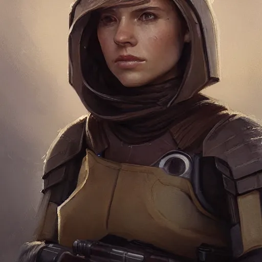 Image similar to portrait of a woman by greg rutkowski, jedi knight allana solo, straight brown hair, star wars expanded universe, she is about 2 0 years old, wearing the tactical gear of the galactic alliance, highly detailed portrait, digital painting, artstation, concept art, smooth, sharp foccus ilustration, artstation hq