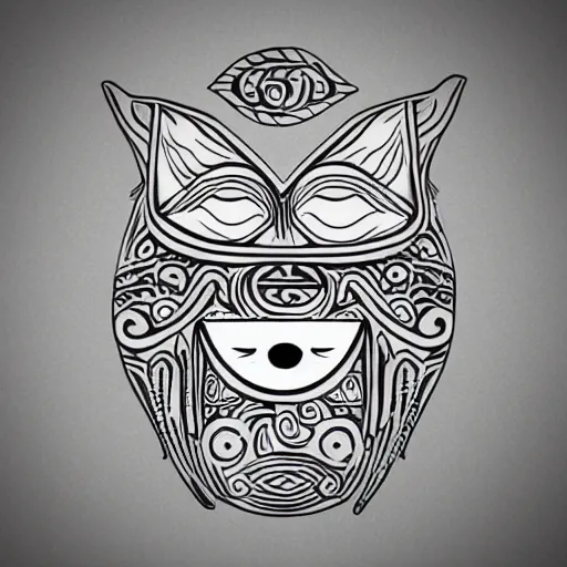 Image similar to tattoo sketch of a one eyed cat, hugging the sun, draft, maori ornament, polinesian style, minimalism, vector