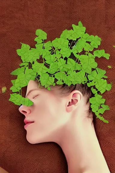 Image similar to “ very photorealistic photo of vines growing out of a woman ’ s book as she sleeps, award - winning details ”