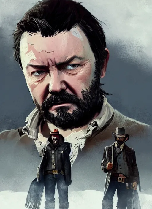 Prompt: highly detailed full body portrait of ricky gervais red dead redemption art, unreal engine, fantasy art by greg rutkowski