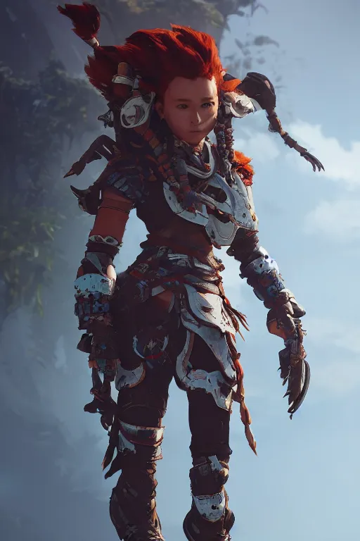 Image similar to combination suit armor aloy horizon forbidden west horizon zero dawn robot ninja mask helmet backpack tribal, aesthetic octane render, 8 k hd resolution, by ilya kuvshinov and cushart krentz and gilleard james radiating a glowing aura cgi rtx 2 0 2 2