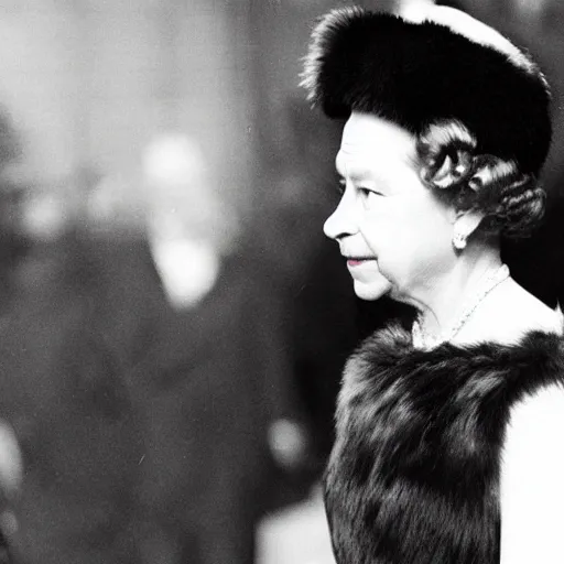 Image similar to Queen Elizabeth wearing cat ears and a furry tail