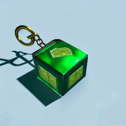 Prompt: a 3d game object of the metal key with large green diamond, icon, vray 4k, on the white background, rpg game inventory item