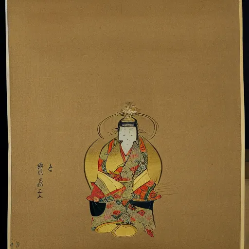 Prompt: a golden baby seal deity, radiating golden light, wearing royal kimono, Japanese ink drawing from 1850