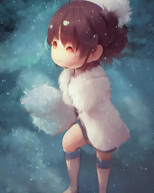 Image similar to an adorable chibi girl wearing a fluffy monster coat, full shot, atmospheric lighting, detailed face, by makoto shinkai, stanley artgerm lau, wlop, rossdraws