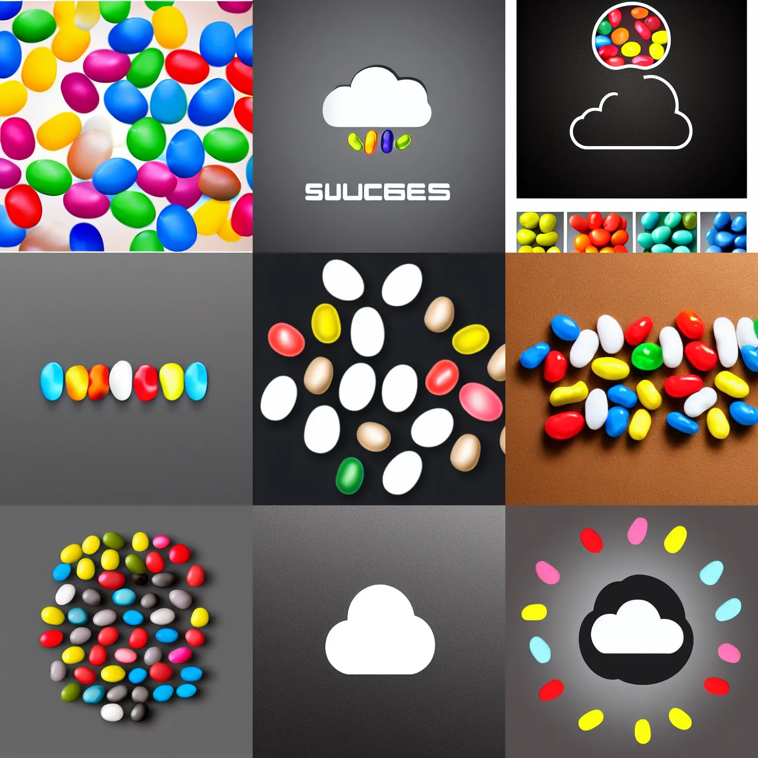 Prompt: a sleek minimalist vector logo consisting of jelly beans arranged in the shape of a cloud
