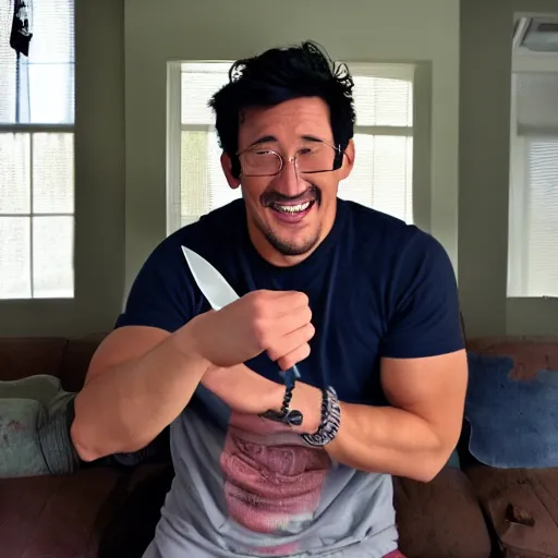 Prompt: markiplier holding a knife