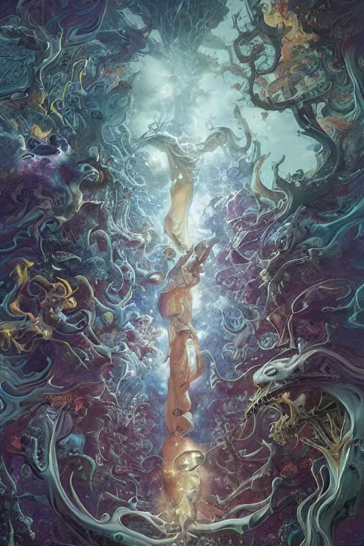 Prompt: the world, tarot card, fantasy drawing made of fractals, ultra realistic, wide angle, intricate details, highly detailed by peter mohrbacher, hajime sorayama, wayne barlowe, boris vallejo, aaron horkey, gaston bussiere, craig mullins